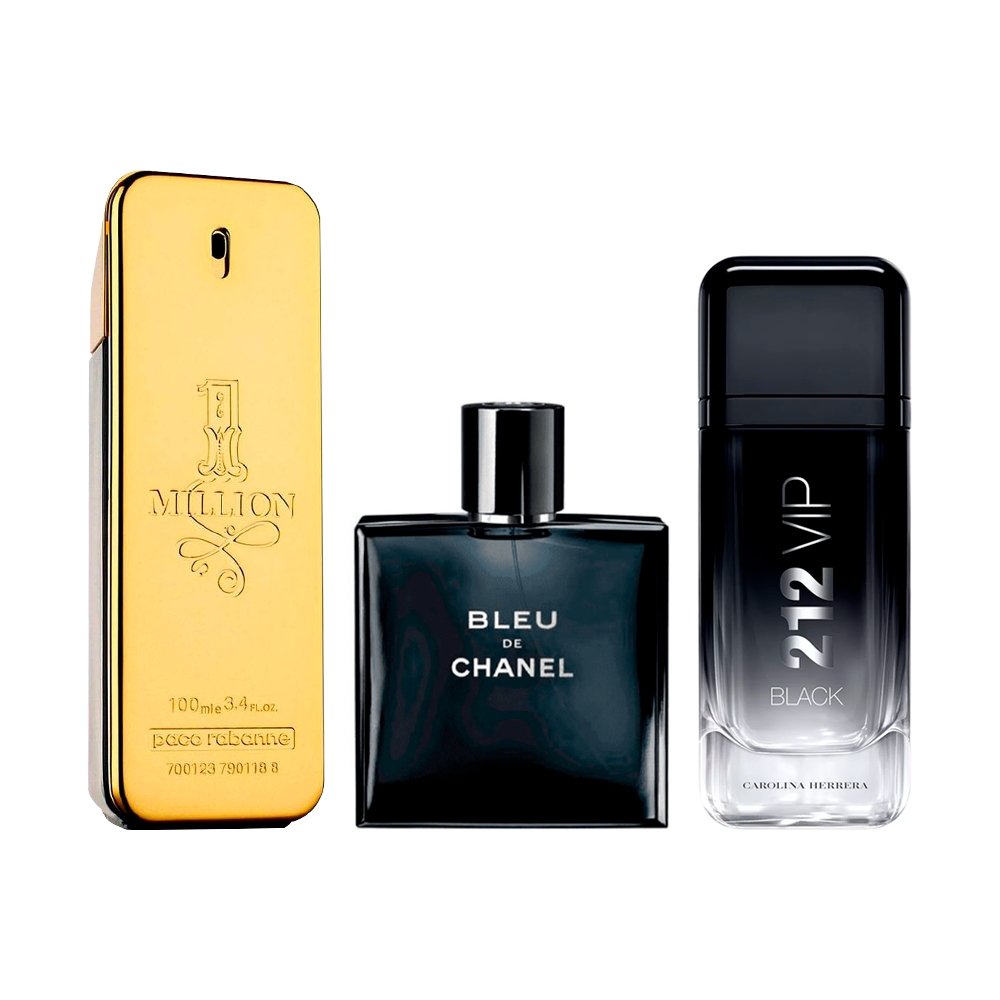 Combo de 3 Parfums Hommes - 1 Million, Bleu de Chanel et 212 VIP Black [100 ml chacun]