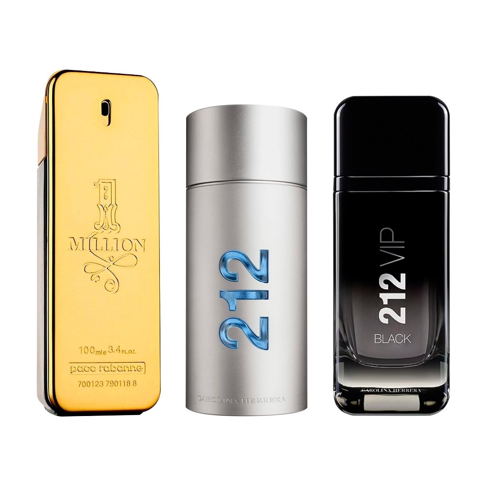 Combo de 3 Parfums Hommes - 1 Million, 212 MEN et 212 Black [100 ml chacun]