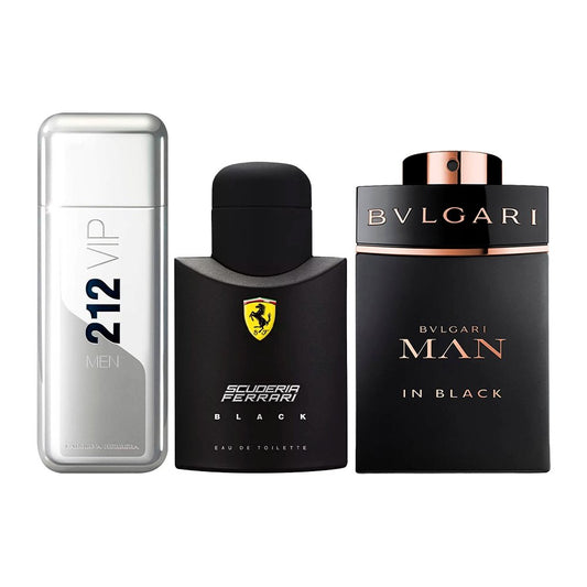 Combo de 3 Parfums Hommes - 212 VIP, Ferrari Black et Bvlgari In Black [100 ml chacun]